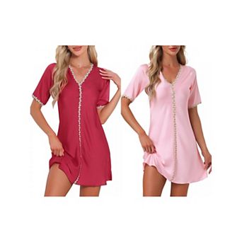 2 Packs Women's Nightgown Floral Sleepdress Soft V Neck Short Sleeve Loungewear