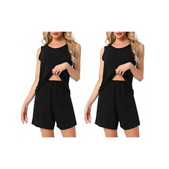 2 Sets Women's Lounge Set Cotton Sleeveless Pajama Set Tank Top Shorts Soft Sleepwear PJ Set