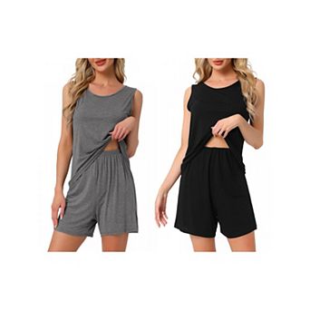 2 Sets Women's Lounge Set Cotton Sleeveless Pajama Set Tank Top Shorts Soft Sleepwear PJ Set