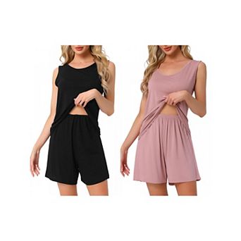 2 Sets Women's Lounge Set Cotton Sleeveless Pajama Set Tank Top Shorts Soft Sleepwear PJ Set
