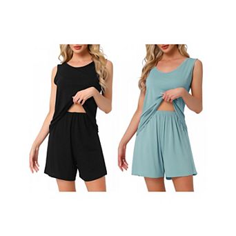 2 Sets Women's Lounge Set Cotton Sleeveless Pajama Set Tank Top Shorts Soft Sleepwear PJ Set