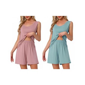 2 Sets Women's Lounge Set Cotton Sleeveless Pajama Set Tank Top Shorts Soft Sleepwear PJ Set