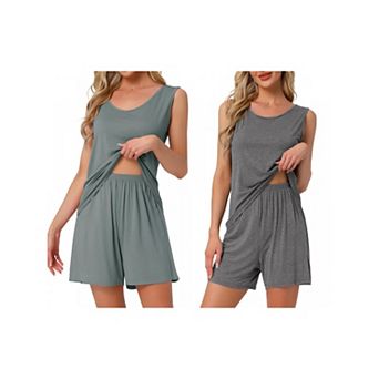 2 Sets Women's Lounge Set Cotton Sleeveless Pajama Set Tank Top Shorts Soft Sleepwear PJ Set