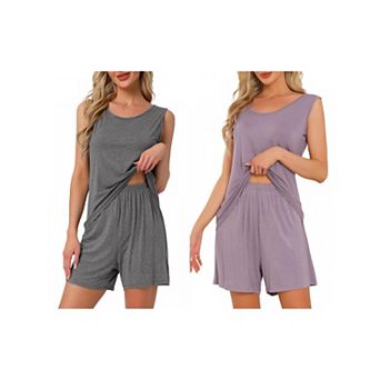 2 Sets Women's Lounge Set Cotton Sleeveless Pajama Set Tank Top Shorts Soft Sleepwear PJ Set