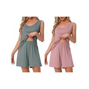 2 Sets Women's Lounge Set Cotton Sleeveless Pajama Set Tank Top Shorts Soft Sleepwear PJ Set