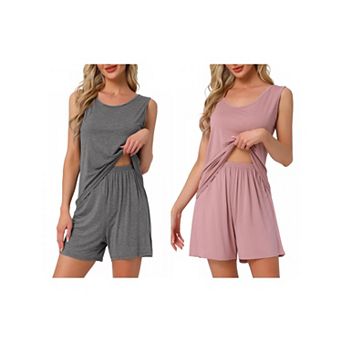 2 Sets Women's Lounge Set Cotton Sleeveless Pajama Set Tank Top Shorts Soft Sleepwear PJ Set