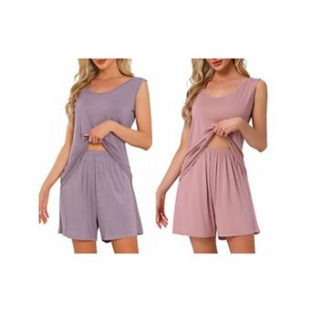 2 Sets Women's Lounge Set Cotton Sleeveless Pajama Set Tank Top Shorts Soft Sleepwear PJ Set
