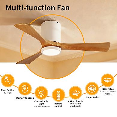 42" Modern 3 Wood Blades Flush Mount Standard Ceiling Fan with Integrated LED and Remote