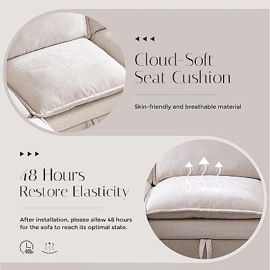 88.98" Modular L-Shaped Sectional Sofa with Storage Ottoman, 4-Seat Chenille Couch with Pillows