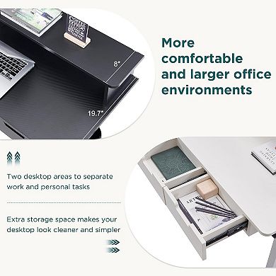 60" L-Shaped Electric Standing Desk with LED Lights, Height Adjustable Computer Desk with Drawers