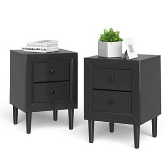 2 pc Multipurpose Retro Nightstand with 2 Drawers-Black