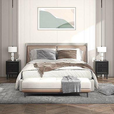 2 Pieces Multipurpose Retro Nightstand with 2 Drawers-Black