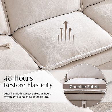 88.98" Modular U-Shaped Sectional Sofa with Storage Ottoman, 5-Seat Chenille Couch with Pillows