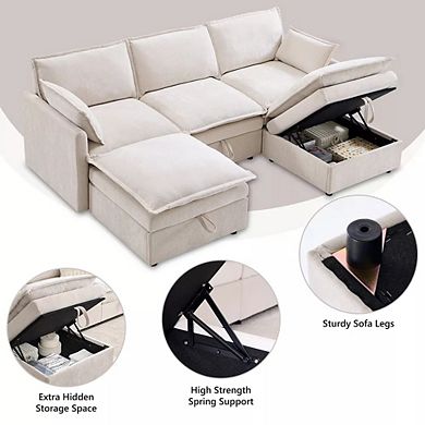 88.98" Modular U-Shaped Sectional Sofa with Storage Ottoman, 5-Seat Chenille Couch with Pillows