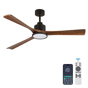 52" Modern Black 3 ABS Blades Flush Mount Standard Ceiling Fan with Integrated LED and Remote