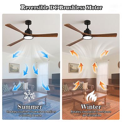 52" Modern Black 3 ABS Blades Flush Mount Standard Ceiling Fan with Integrated LED and Remote