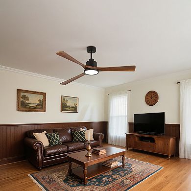 52" Modern Black 3 ABS Blades Flush Mount Standard Ceiling Fan with Integrated LED and Remote