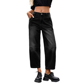Barrel Jeans for Women High Waist Wide Leg Baggy Cropped Relax Fit Stretch Denim Trouser Ankle Pants