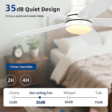 52" Modern 5 Plywood Blades Flush Mount Standard Ceiling Fan with Integrated LED and Remote