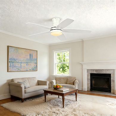 52" Modern 5 Plywood Blades Flush Mount Standard Ceiling Fan with Integrated LED and Remote
