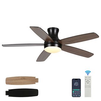 52" Modern 5 Plywood Blades Flush Mount Standard Ceiling Fan with Integrated LED and Remote