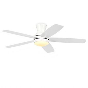 52" Modern 5 Plywood Blades Flush Mount Standard Ceiling Fan with Integrated LED and Remote