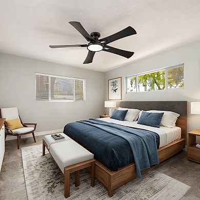 52" Modern Black 5 Plywood Blades Flush Mount Standard Ceiling Fan with Integrated LED and Remote