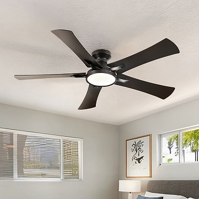 52" Modern Black 5 Plywood Blades Flush Mount Standard Ceiling Fan with Integrated LED and Remote