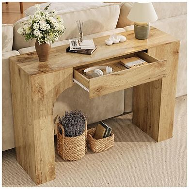 Long Console Table with Drawer, Wooden Rectangular Sofa Table Behind The Couch