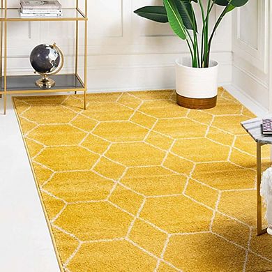 Yellow Geometric Trellis Rug