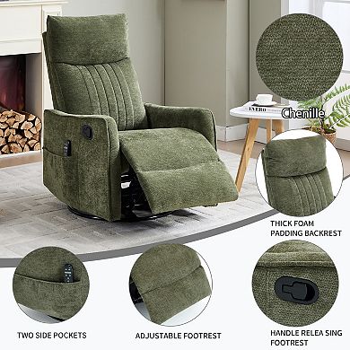 CEWOR Power Recliner Chair with Massage Heated Manual Rocker & Swivel, Remote Controlled & Timing
