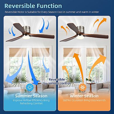 52" Modern 3 Wood Blades Flush Mount Standard Ceiling Fan with Integrated LED and Remote
