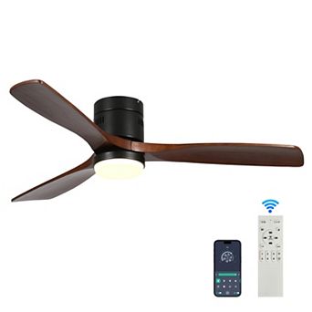 52" Modern 3 Wood Blades Flush Mount Standard Ceiling Fan with Integrated LED and Remote