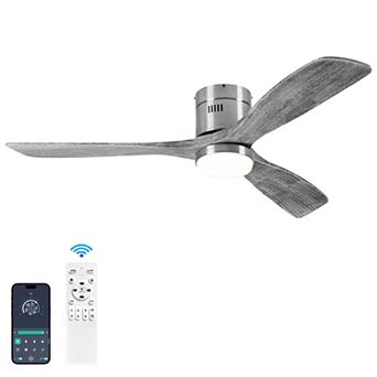 52" Modern 3 Wood Blades Flush Mount Standard Ceiling Fan with Integrated LED and Remote