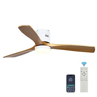 52" Modern 3 Wood Blades Flush Mount Standard Ceiling Fan with Integrated LED and Remote