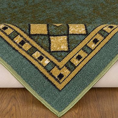 Green Low Profile Bordered Rug