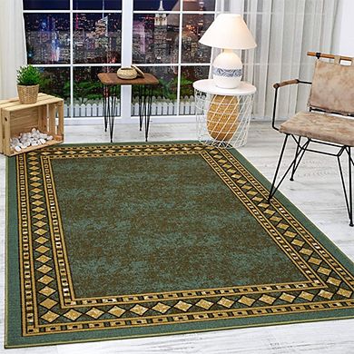Green Low Profile Bordered Rug