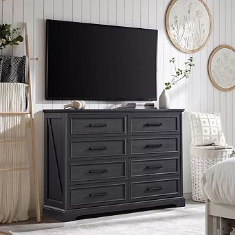 8 Drawers Dresser for Bedroom, Wooden Chest of Drawer w/ Metal Handle, 52" W Rustic Drawer Organizer