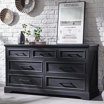 52" Wide Farmhouse 7 Drawers Dresser for Bedroom, Wood Chest of Drawers with Natural Texture