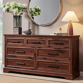 52" Wide Farmhouse 7 Drawers Dresser for Bedroom, Wood Chest of Drawers with Natural Texture