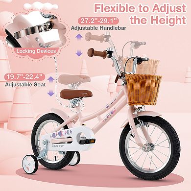 Kids Bike With Training Wheels and Basket Adjustable Bicycle for Ages 3 to 5