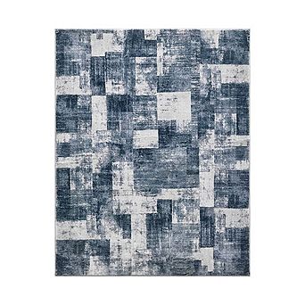 Blue Ivory Shaggy Abstract Rug