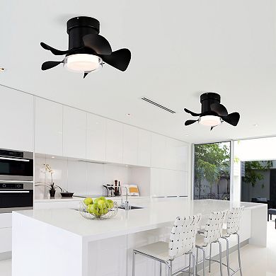 21" Modern Black 5 ABS Blades Flush Mount Standard Ceiling Fan with Integrated LED and Remote