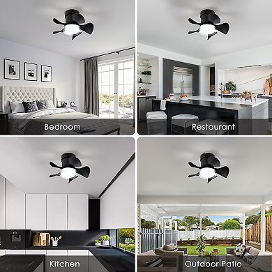 21" Modern Black 5 ABS Blades Flush Mount Standard Ceiling Fan with Integrated LED and Remote