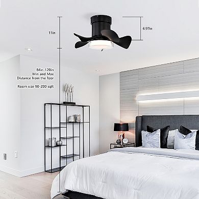 21" Modern Black 5 ABS Blades Flush Mount Standard Ceiling Fan with Integrated LED and Remote