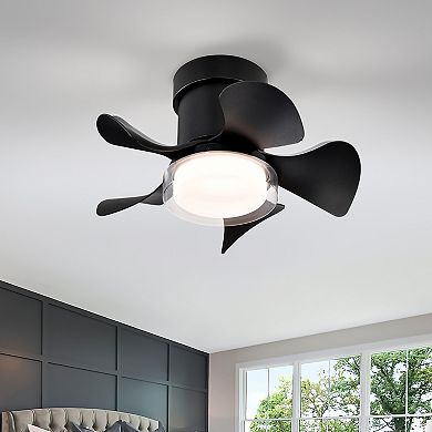21" Modern Black 5 ABS Blades Flush Mount Standard Ceiling Fan with Integrated LED and Remote