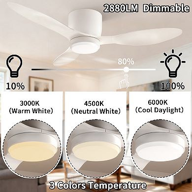 42" Modern 3 ABS Blades Flush Mount Standard Ceiling Fan with Integrated LED and Remote