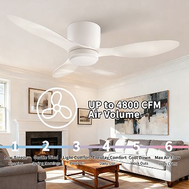 42" Modern 3 ABS Blades Flush Mount Standard Ceiling Fan with Integrated LED and Remote