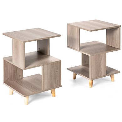 2-Piece Modern Wooden Nightstand Set with Legs for Living Room