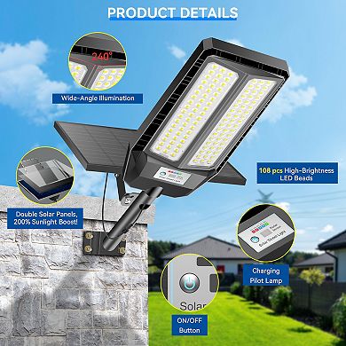 Solar Street Lights Dusk to Dawn, LED Wide Angle Lamp with Motion Sensor for Yard